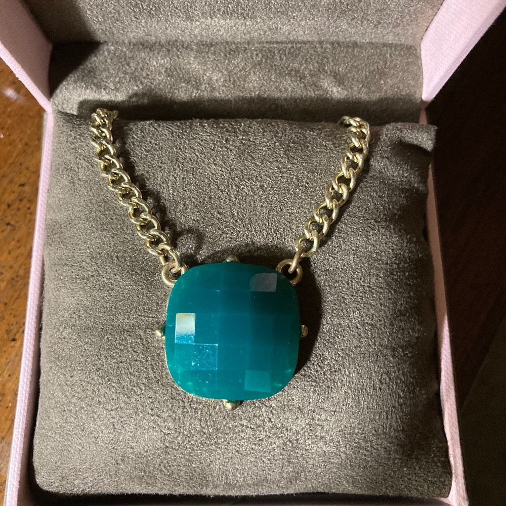 Teal Resin and Gold Chain Statement Necklace